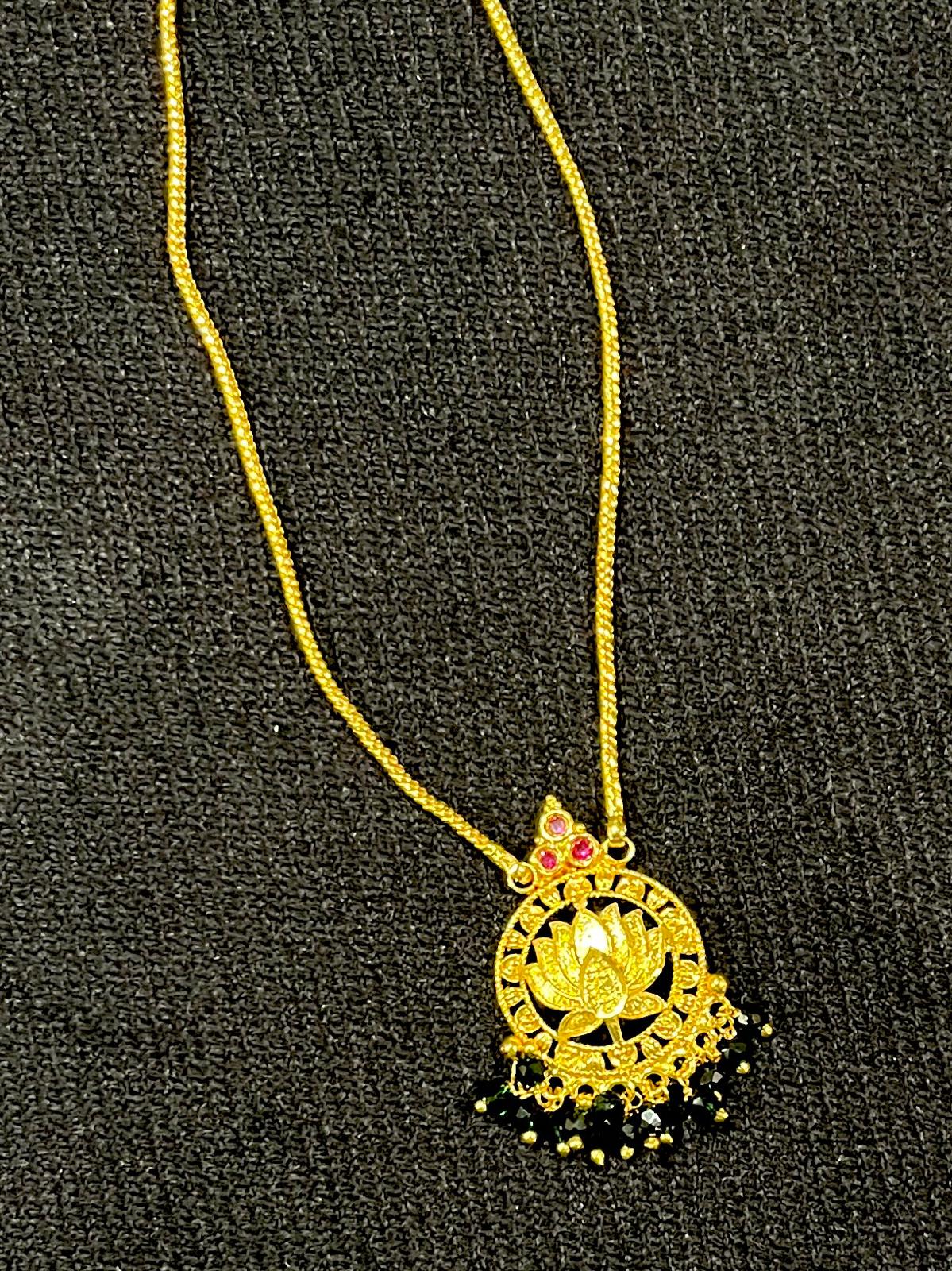 Lotus Pendant Chain - Ruby & Emerald