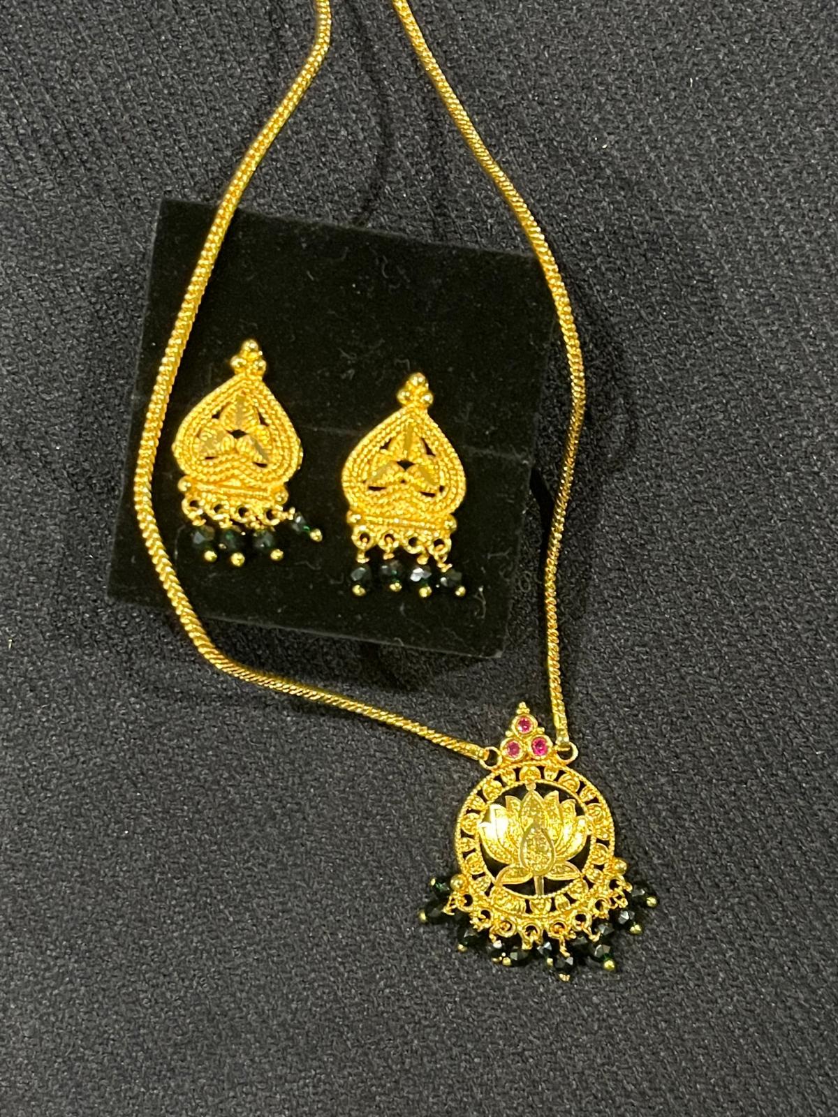 Lotus Pendant Chain - Ruby & Emerald