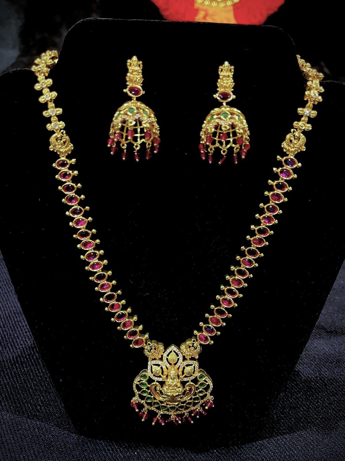 Lakshmi Pendant Maala Set - Ruby & Emerald