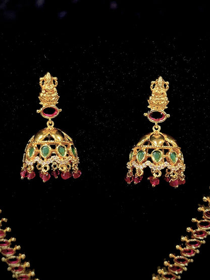 Lakshmi Pendant Maala Set - Ruby & Emerald