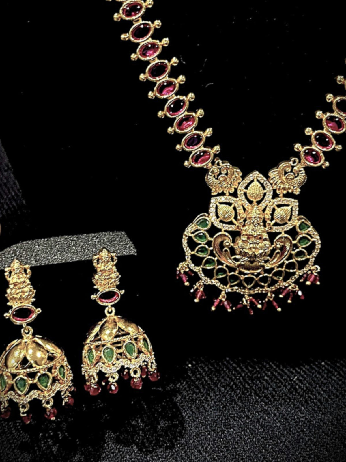 Lakshmi Pendant Maala Set - Ruby & Emerald