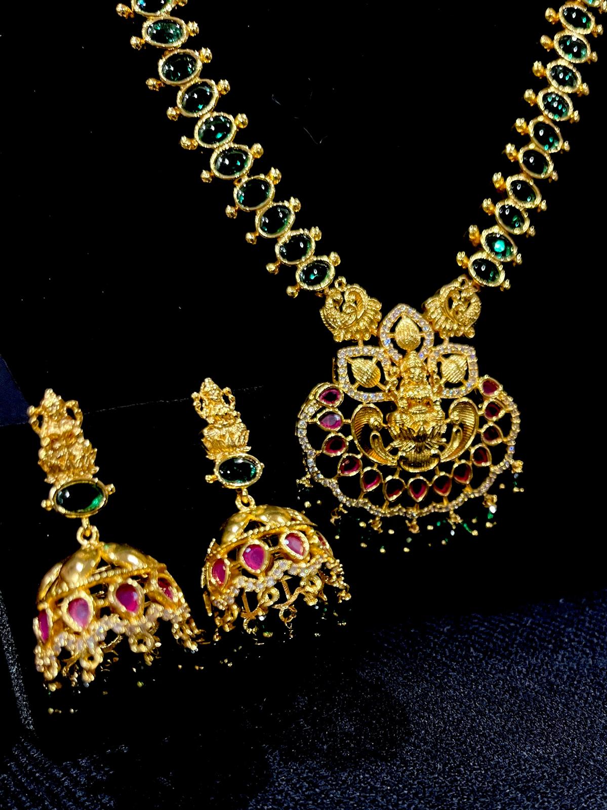 Lakshmi Pendant Maala Set - Emerald & Ruby