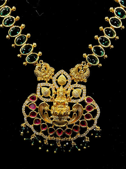 Lakshmi Pendant Maala Set - Emerald & Ruby