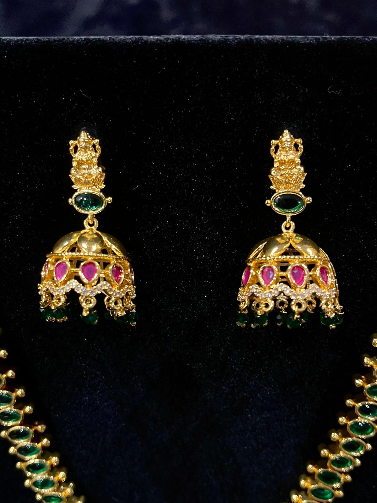 Lakshmi Pendant Maala Set - Emerald & Ruby