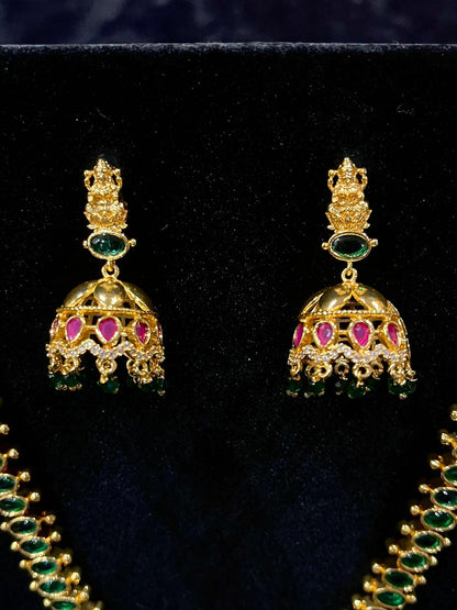 Lakshmi Pendant Maala Set - Emerald & Ruby