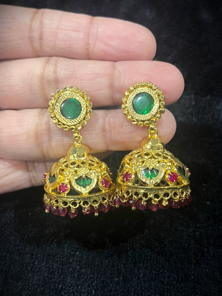Palakka Jimikki - Green with Ruby Red Danglings