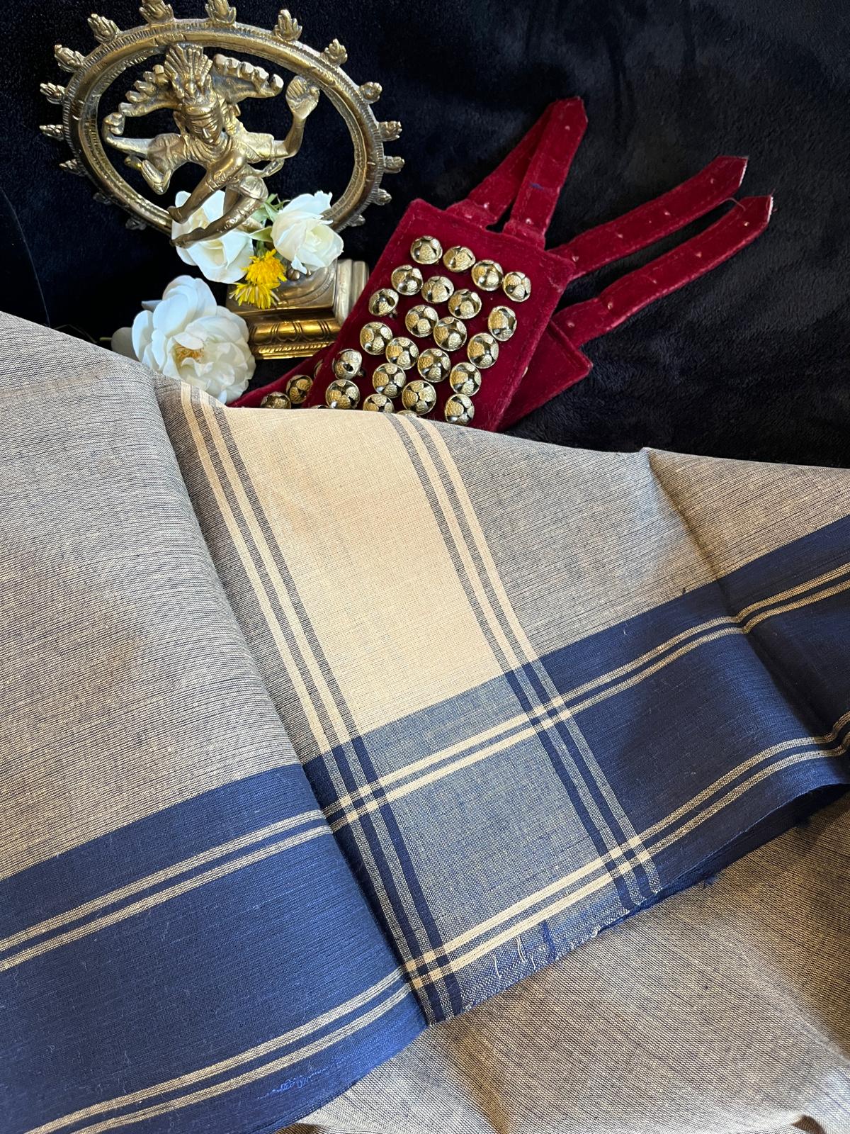 Dance Practice Saree - Navy blue & Beige Double Shade