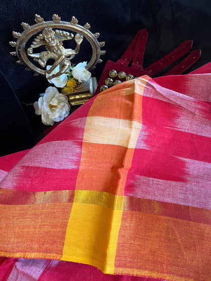 Dance Practice Saree - Red Ikkat/Pochampalli