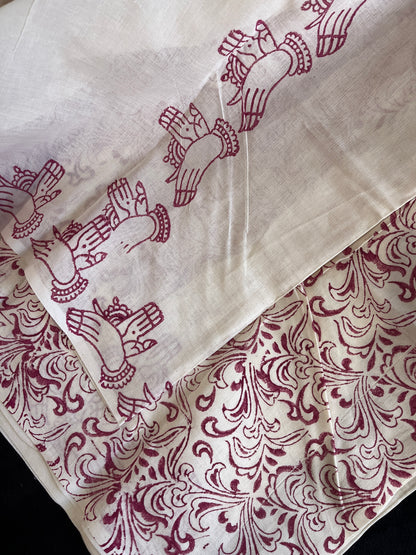 Dance Practice Saree - White with Maroon Border