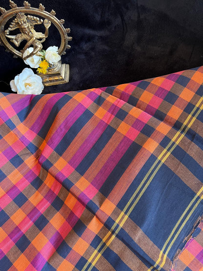 Dance Practice Saree - Black/Orange/Pink checks
