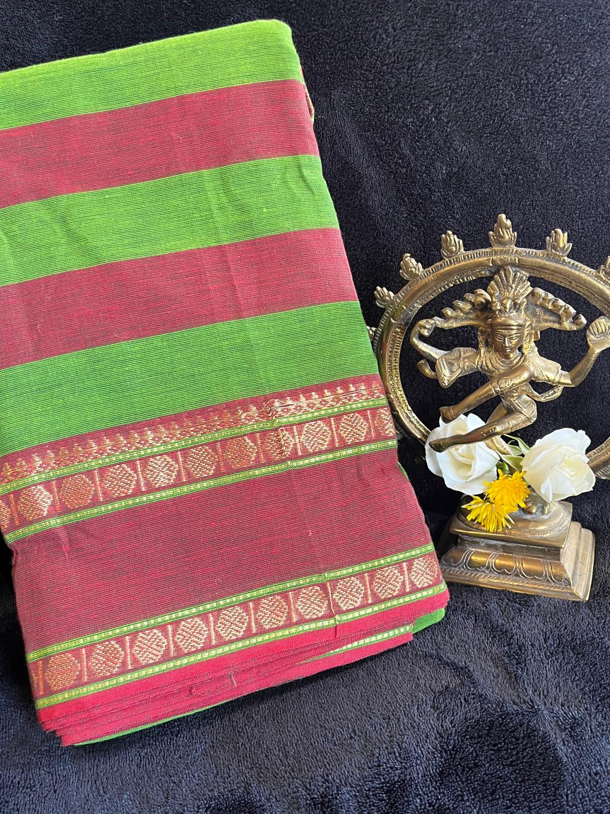Dance Practice Saree - Green & Maroon stripes