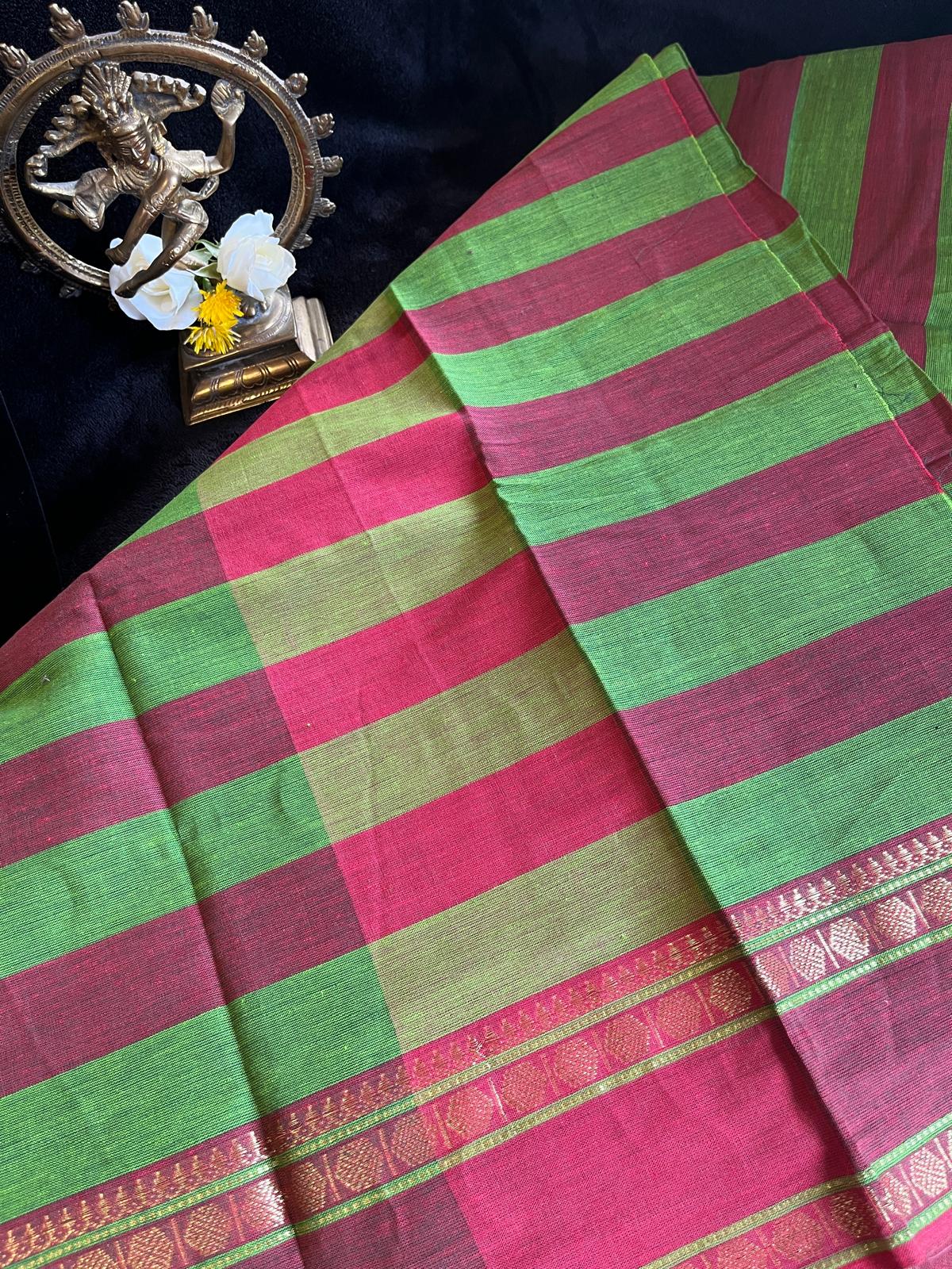 Dance Practice Saree - Green & Maroon stripes