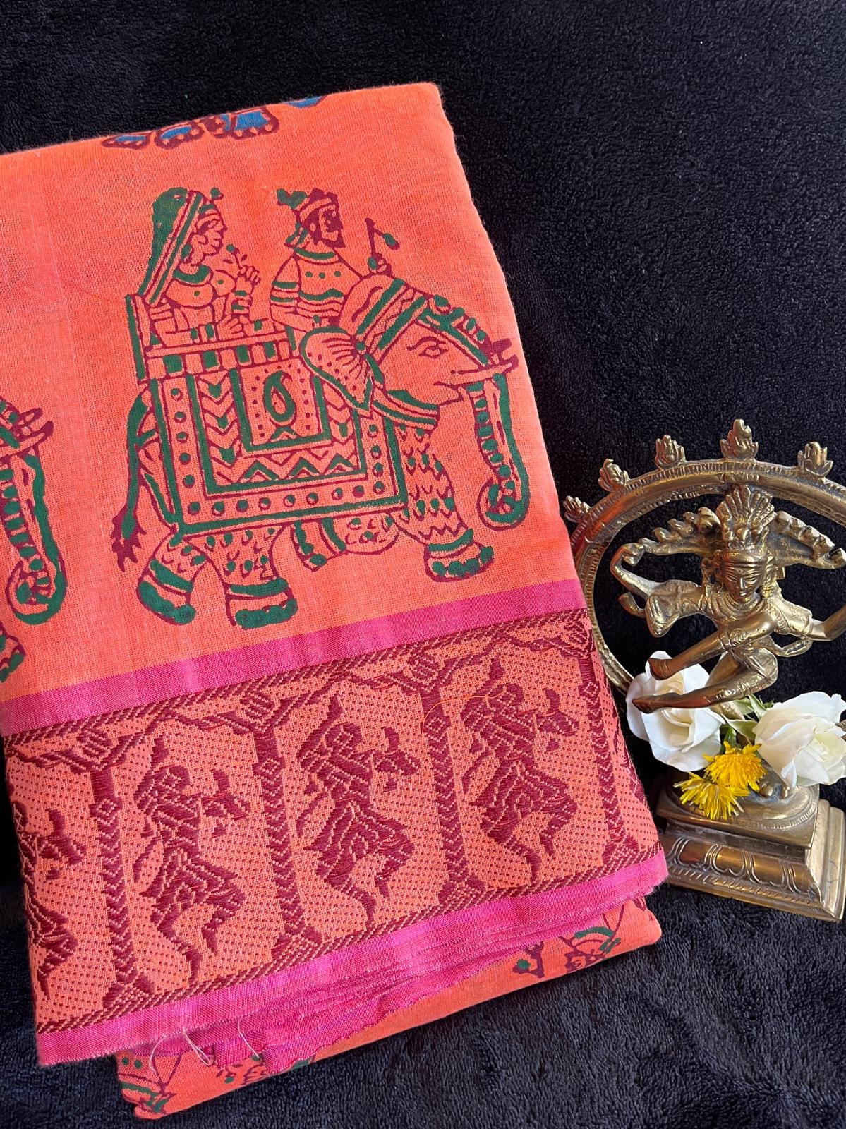 Dance Practice Saree - Peach with Prints