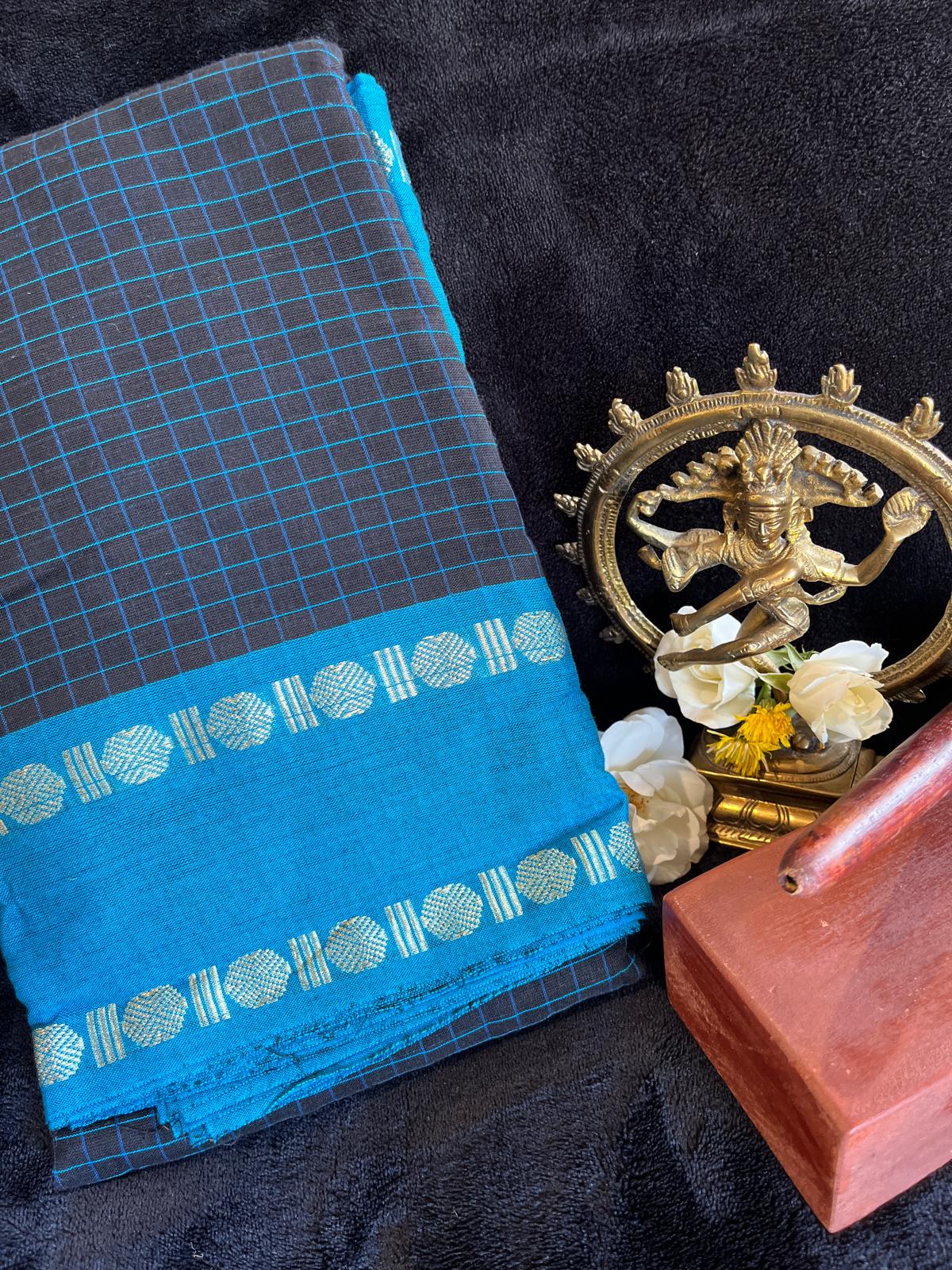 Dance Practice Saree - Blue checks