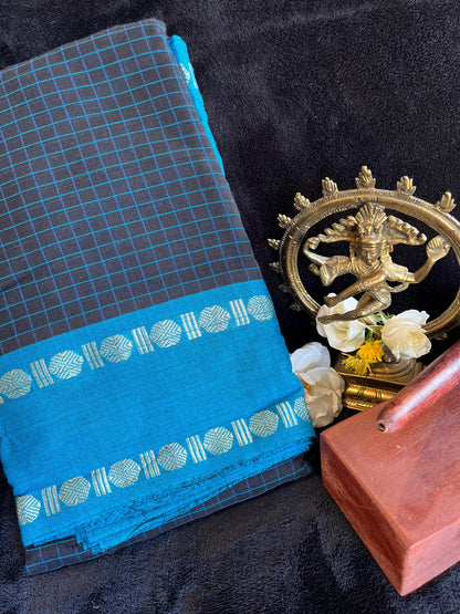 Dance Practice Saree - Blue checks