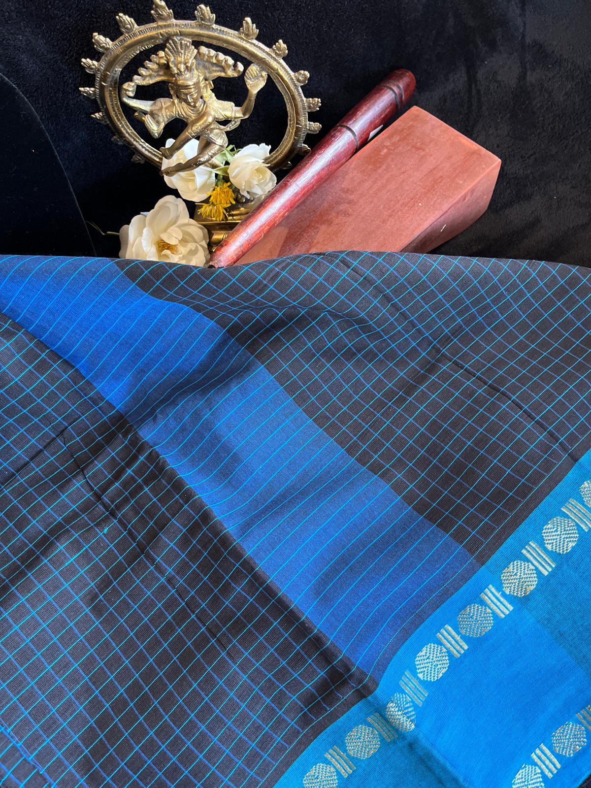 Dance Practice Saree - Blue checks