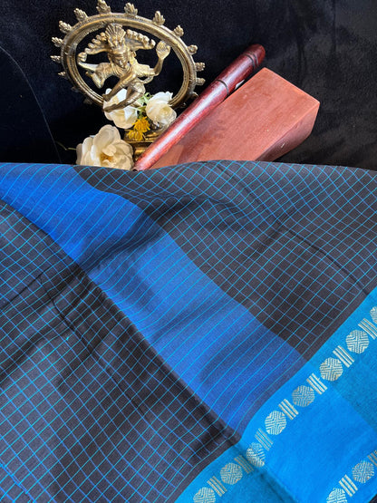 Dance Practice Saree - Blue checks