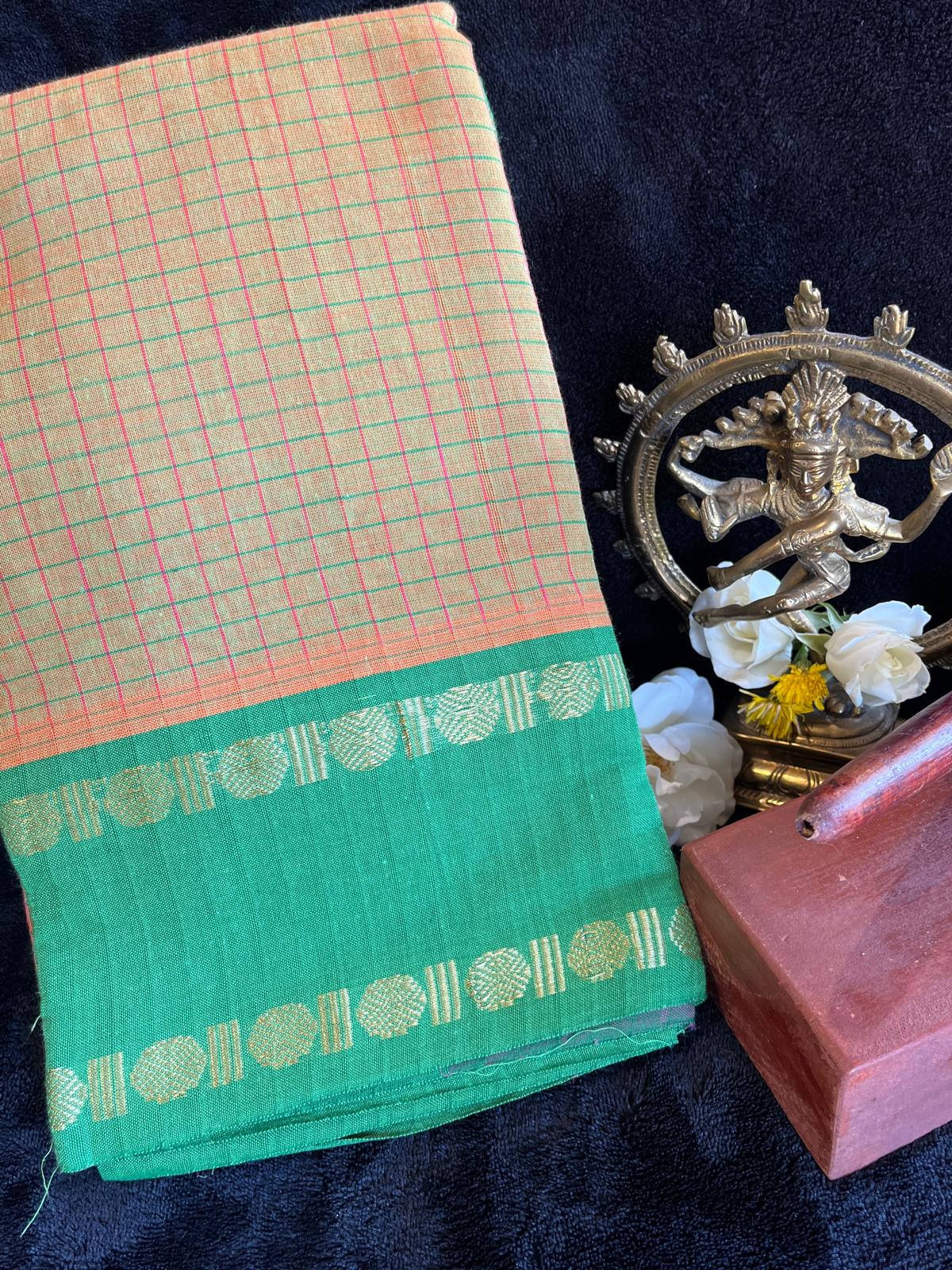 Dance Practice Saree - Green checks