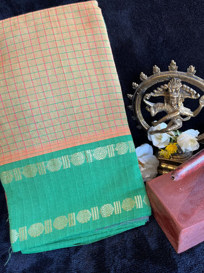 Dance Practice Saree - Green checks
