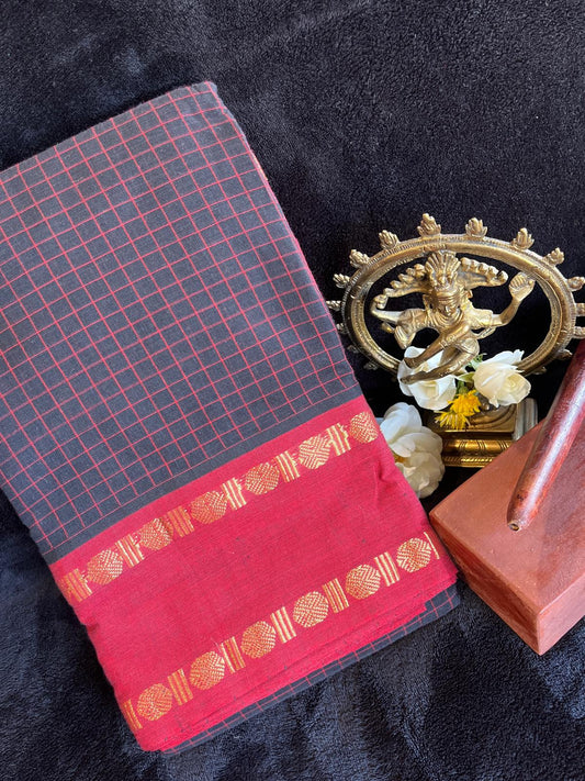 Dance Practice Saree - Red checks