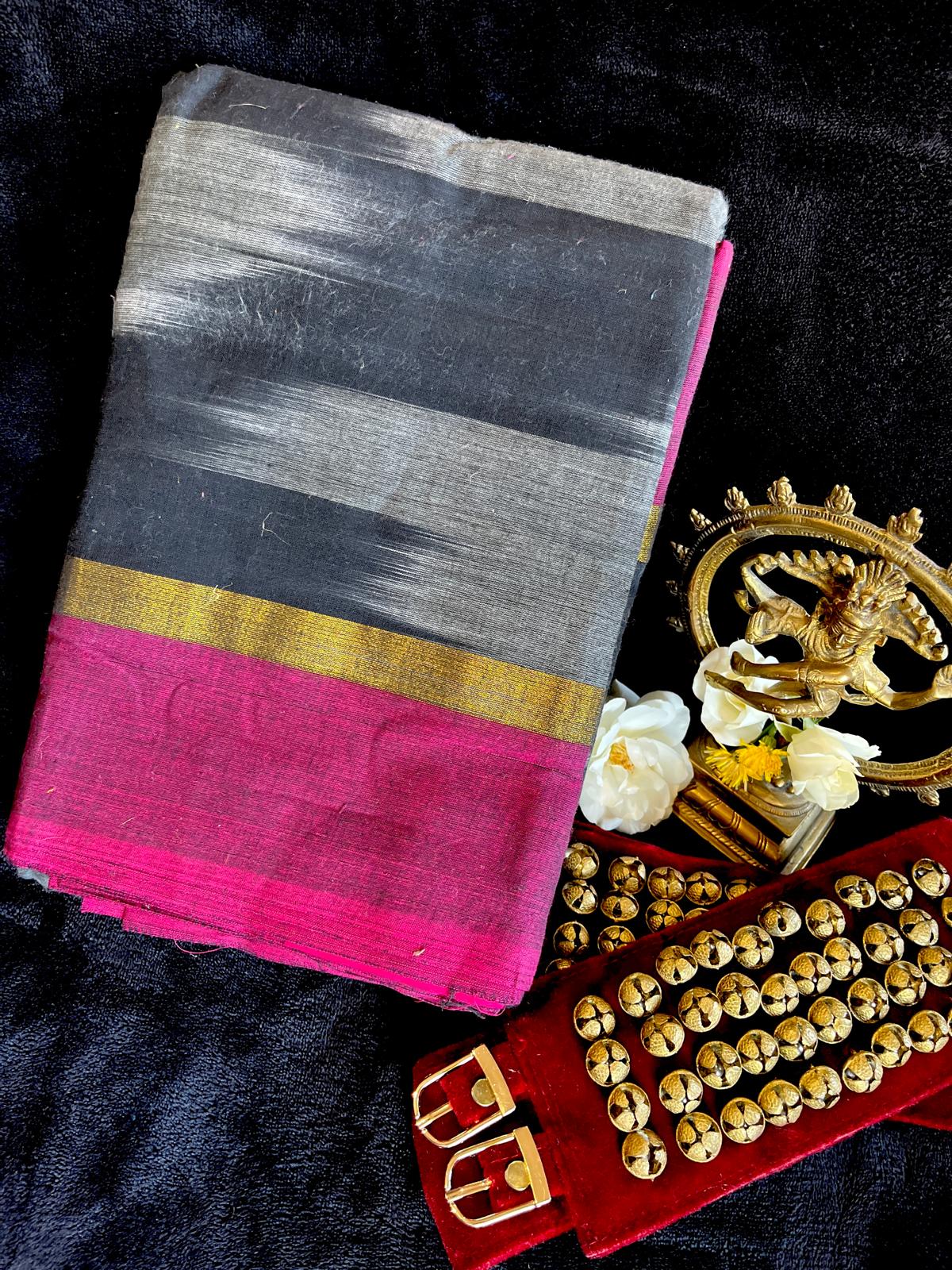 Dance Practice Saree - Black Ikkat