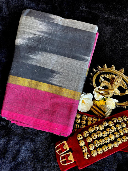 Dance Practice Saree - Black Ikkat