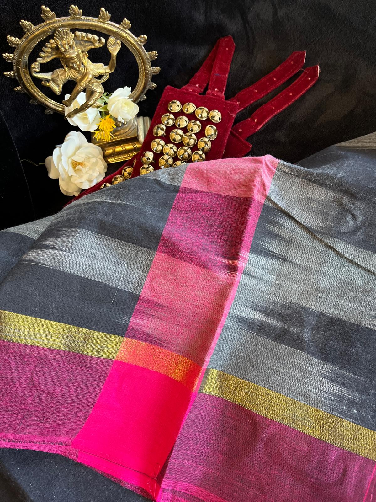 Dance Practice Saree - Black Ikkat