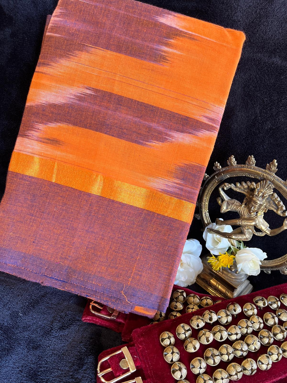 Dance Practice Saree - Brown & Orange Ikkat