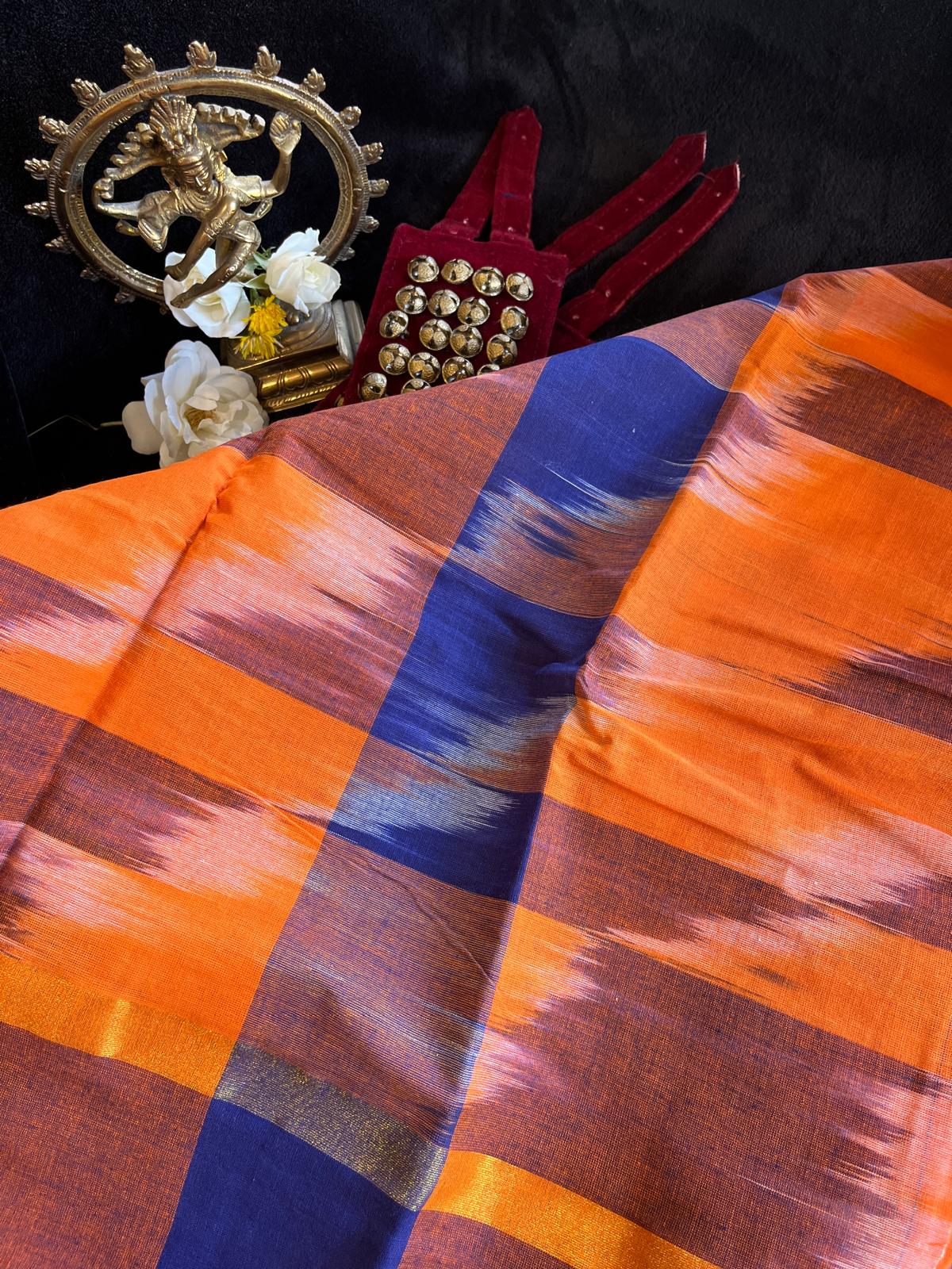 Dance Practice Saree - Brown & Orange Ikkat