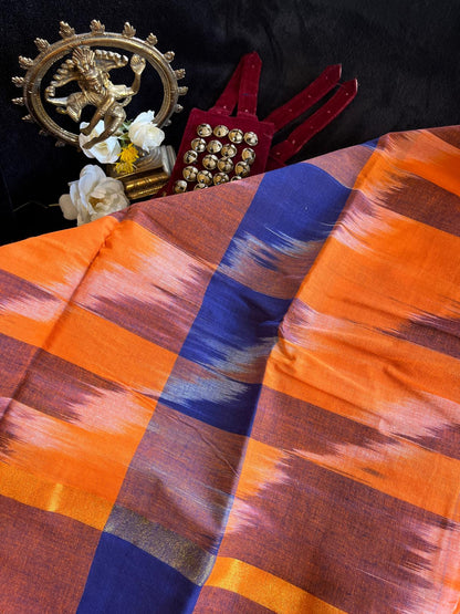 Dance Practice Saree - Brown & Orange Ikkat