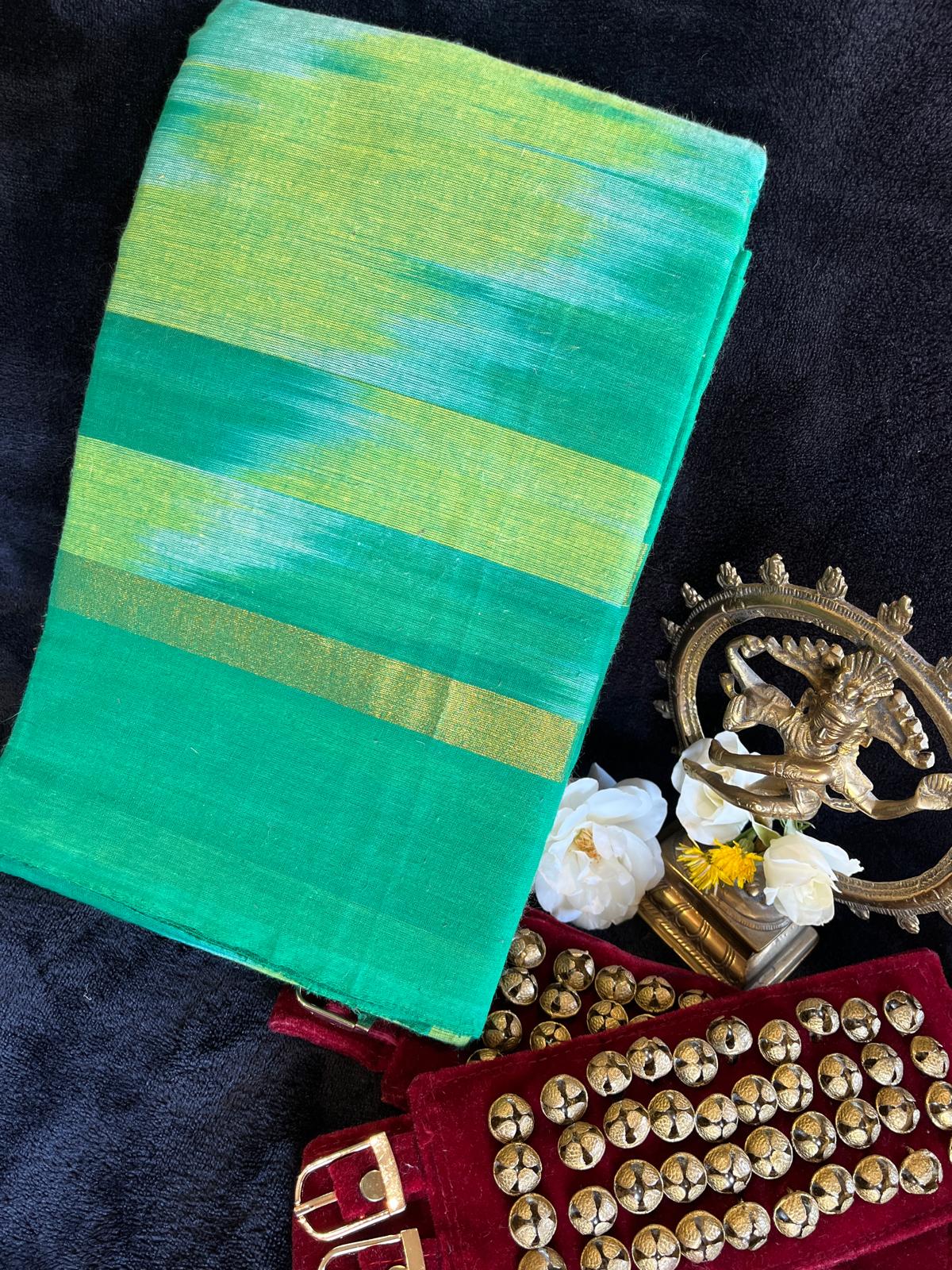 Dance Practice Saree - Green Ikkat