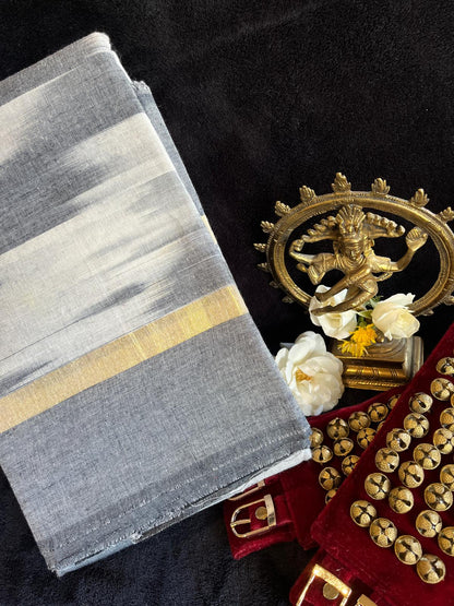Dance Practice Saree - Grey & White Ikkat