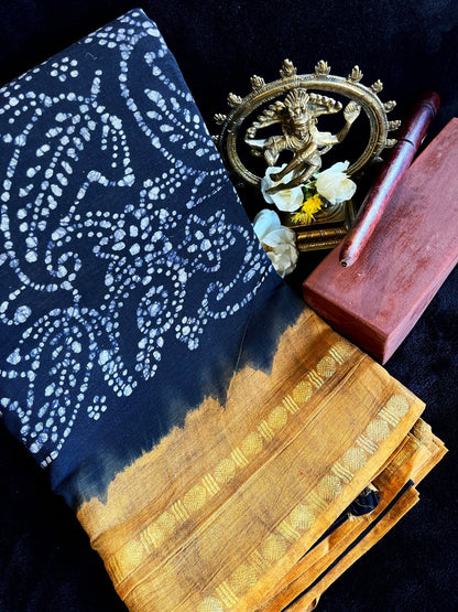 Dance Practice Saree - Black Bandhani (with blouse)