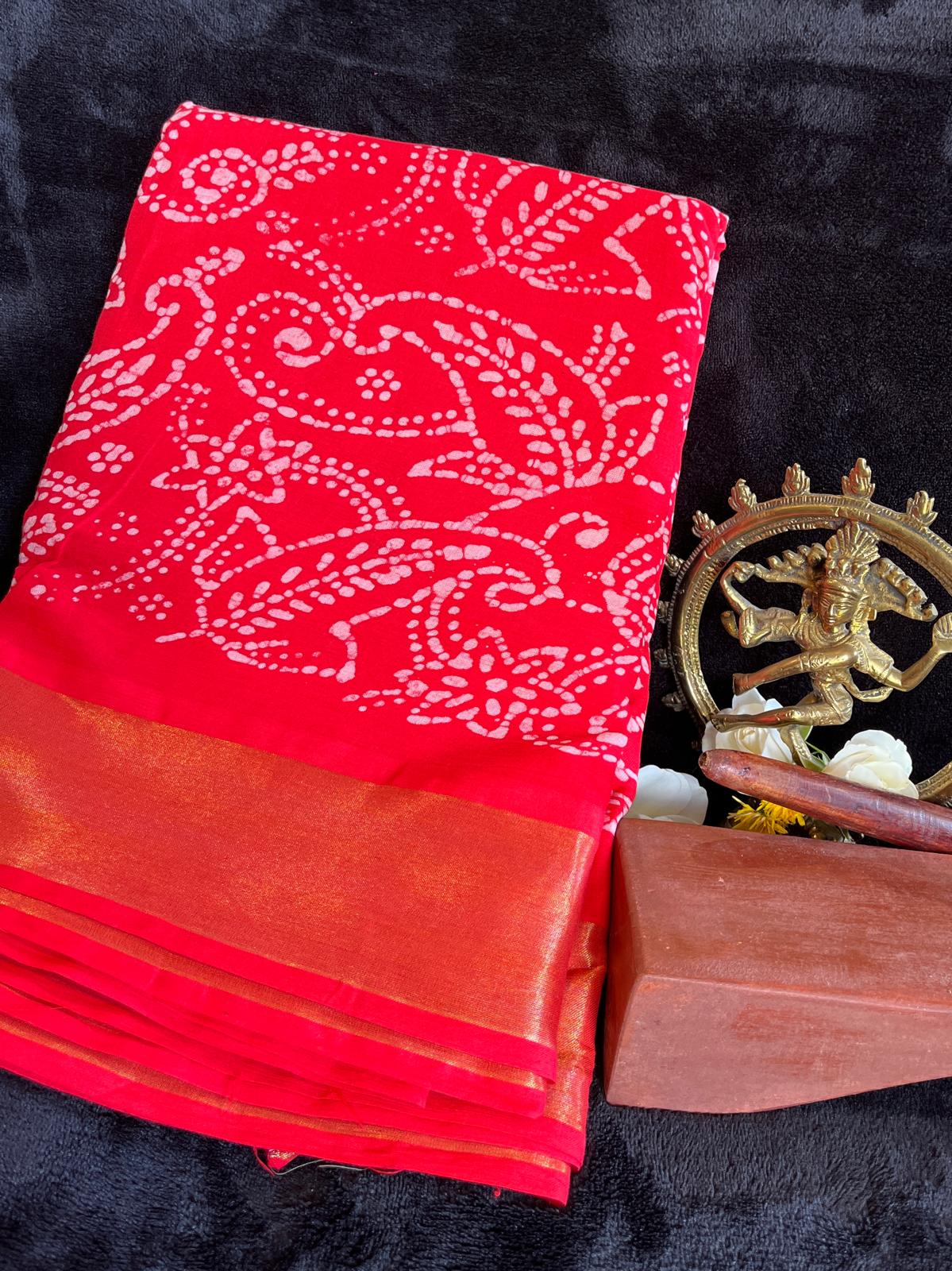 Dance Practice Saree - Red Bandhani (with blouse)