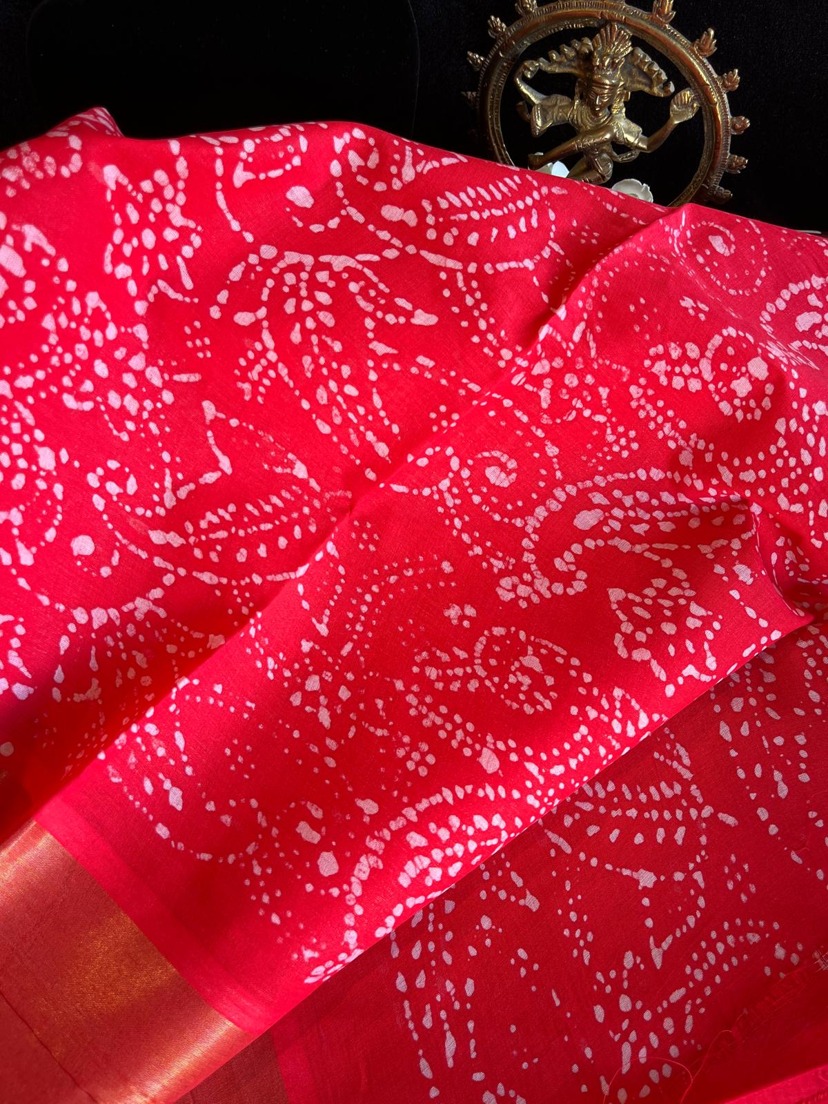 Dance Practice Saree - Red Bandhani (with blouse)