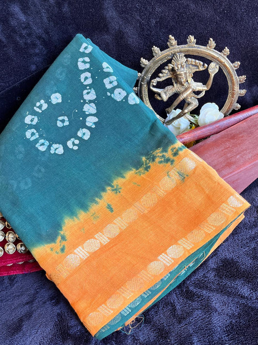 Dance Practice Saree - Green Bandhani (with blouse)