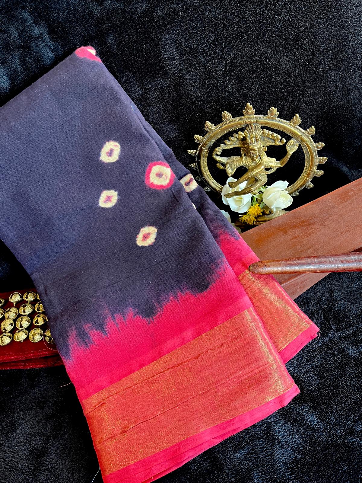 Dance Practice Saree - Navy blue Bandhani (with blouse)