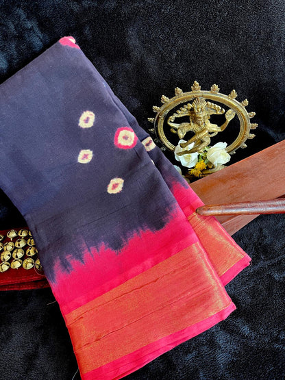 Dance Practice Saree - Navy blue Bandhani (with blouse)