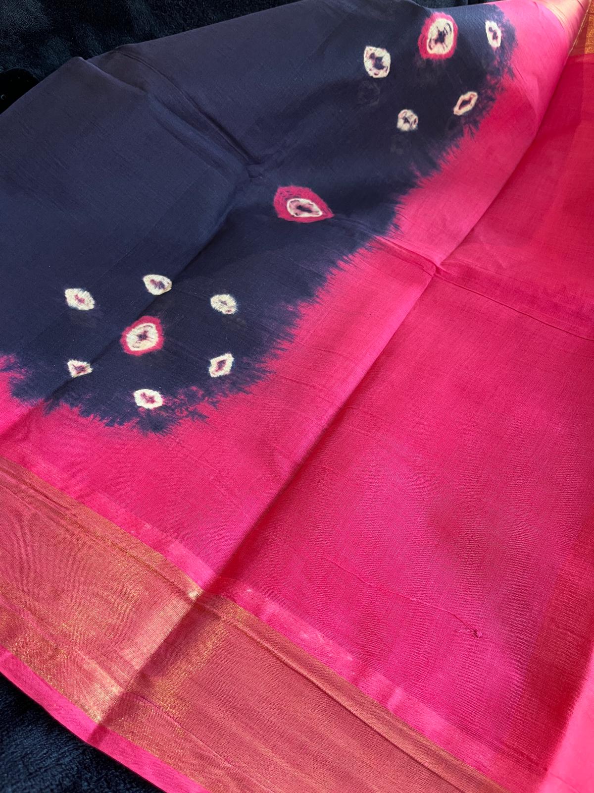 Dance Practice Saree - Navy blue Bandhani (with blouse)