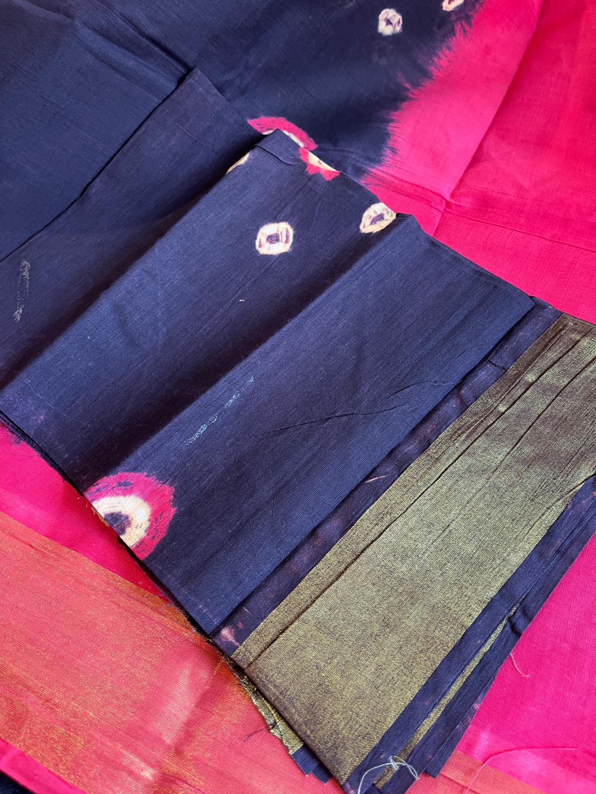 Dance Practice Saree - Navy blue Bandhani (with blouse)