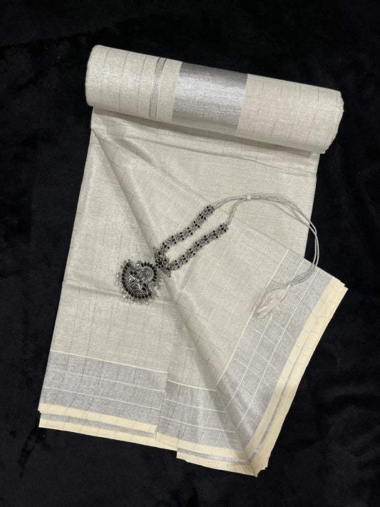 Saree - Silver Kasavu