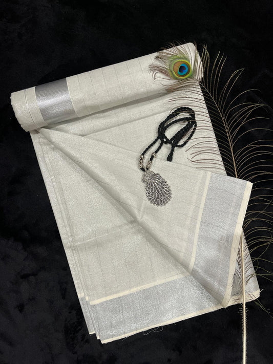Saree - Silver Kasavu