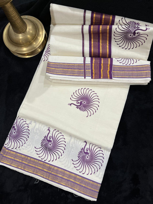Saree - Gold & Plum Striped Border