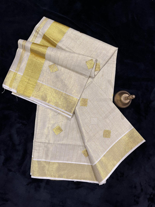 Saree - Gold Kasavu with Embroidery
