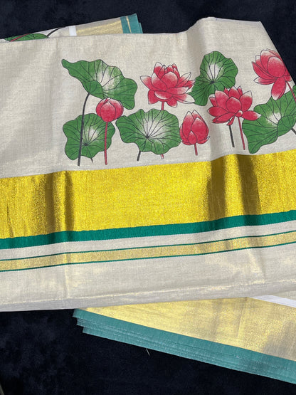 Tissue Saree with Reddish Pink Thamara Print