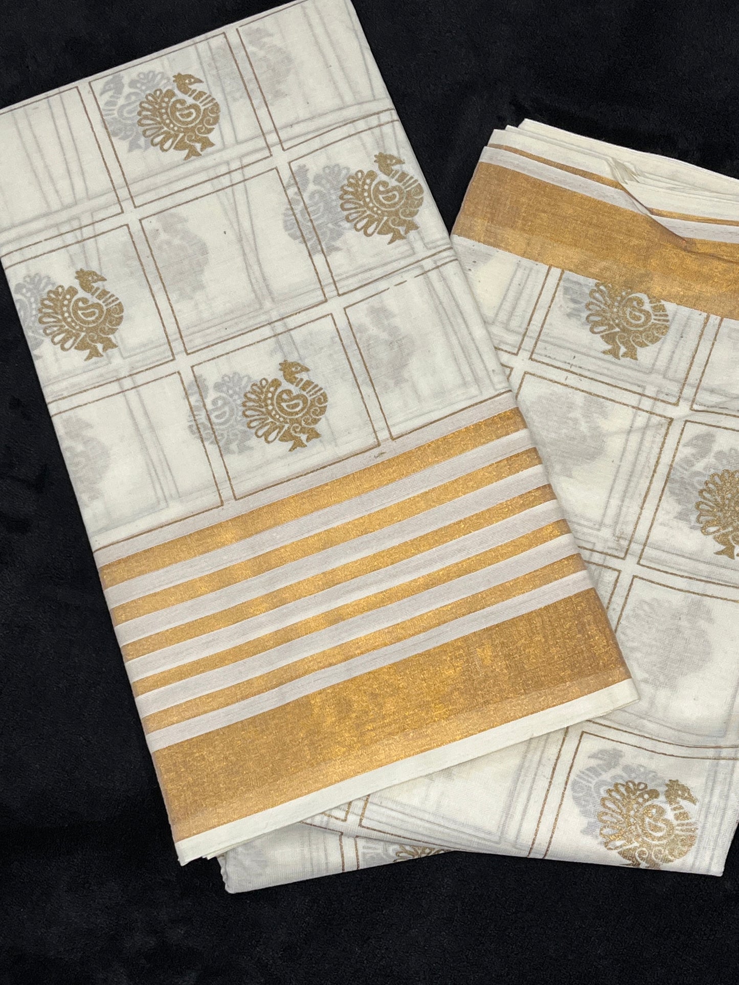 Cotton Saree - Gold Border with Printed Body