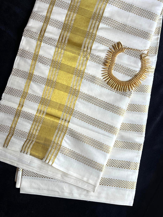 Borderless Cotton Saree - Gold Check Stripes