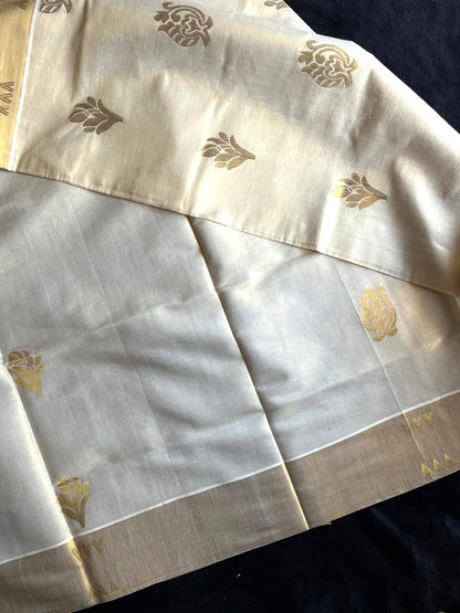Tissue Saree - Gold Kasavu with Beautiful Motifs on Pallu & Body