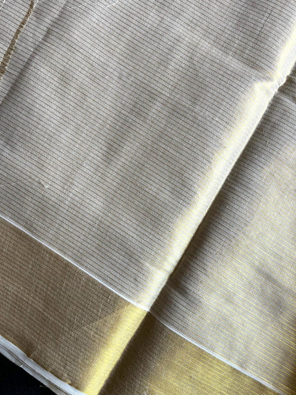 Tissue Saree - Gold Kasavu Stripes with Beautiful Motifs on Pallu & Body