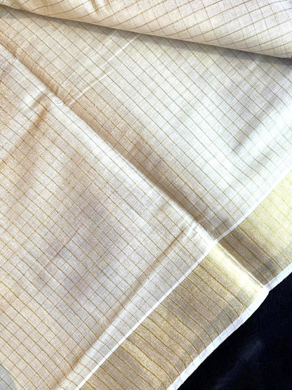 Tissue Saree with Gold Kasavu & Floral Prints